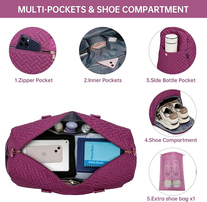 Duffle Bag for Travel, Weekender Bag with Shoe Compartment, Carry On Overnight Bag for Women with Toiletry Bag, Gym Bag with Wet Pocket, Hospital Bags for Labor and Delivery Beige - Image 2