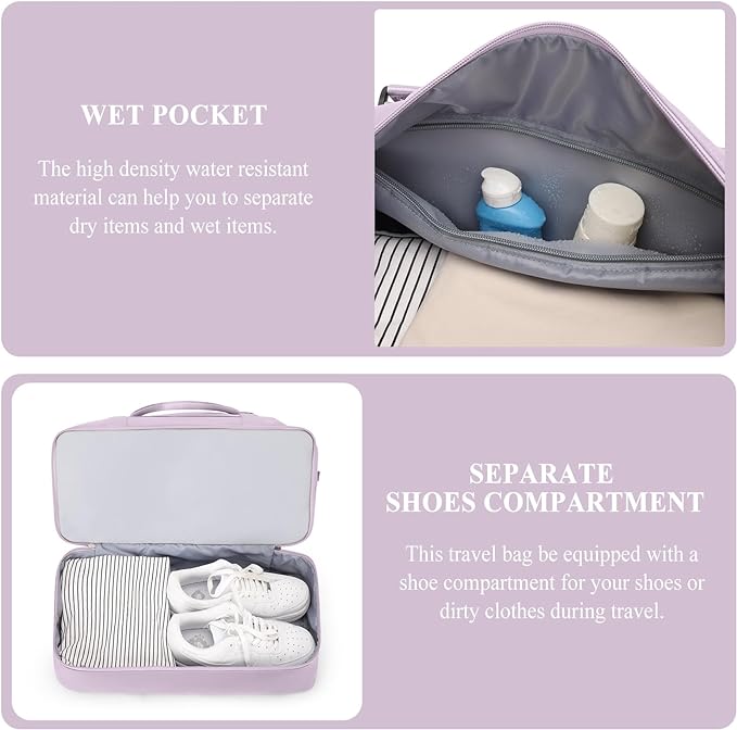 Weekender Bags for Women, Personal Item Travel Bag with Shoes Compartment | Overnight Travel Duffel Bag with Toiletry Bag, Airplane Friendly Carry-On Bag - Image 5