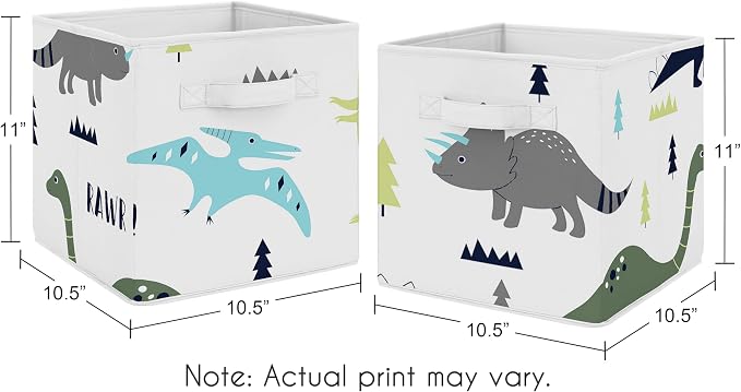 Sweet Jojo Designs Set of 2 Collapsible Fabric Storage Cubes (Blue/Green Modern Dinosaur) for Boys, Baby, Kids, Childrens Foldable Bins Organizer Boxes Toys (Mod Dino, Prehistoric, Bohemian, Volcano) - Image 3
