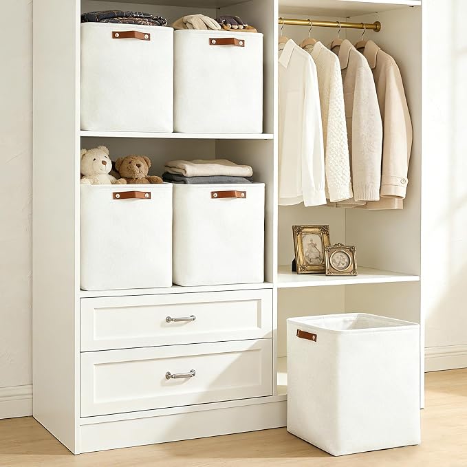 Large Fabric Storage Baskets | 50L Storage Bins, Decorative Linen Closet Baskets with Handles for Organizing, Shelf, Toys, Clothes, Home, Office, Nursery, 17x12x15Inches (White) - Image 2