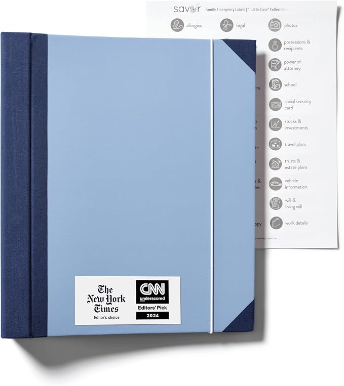 The Folio® Important Document Organizer by Savor | Binder with Guided Labels, Acid-Free File Folder Organizer with 10 Pockets, Document Holder for Home Records, Legal and Medical Papers (Blue) - Image 2