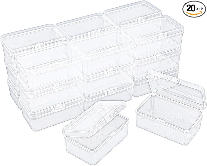 20 Pack Rectangular Mini Clear Plastic Storage Containers | Hinged Lid, For Beads and Small Craft Items, 3.35 x 2.17 x 1.38 inch by Thintinick