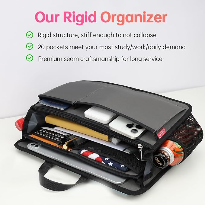 Large Rugged Organizer Insert for Briefcase Tote Shoulder Messenger Bag-20 Pockets,Padded Water-repellent Nylon-Gray - Image 3