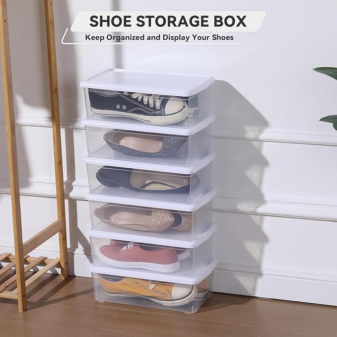 novelinks 8 Pack 6QT Plastic Storage Bins with Lids, Shoe Boxes (White) | Clear Shoe Storage Boxes, Shoe Boxes Clear Plastic Stackable, Shoe Bins, Shoe Containers, Craft Organizers and Storage - Image 5