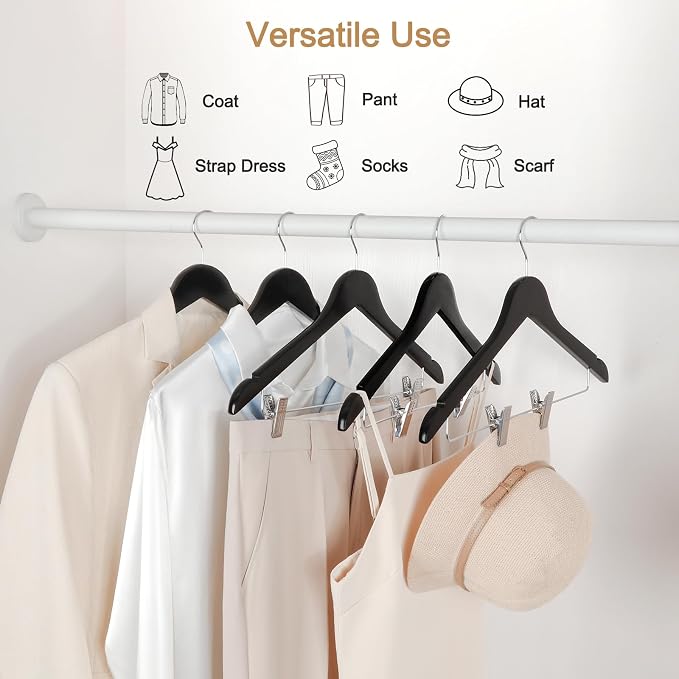 TOPIA HANGER Wooden Suit Hangers with Adjustable Metal Clips (20 Pack), Solid Wood Coat Hangers, 360° Swivel Hook, Premium Clothes Hangers for Jacket, Pant, Jeans, Blouse-Black, CT28B20 - Image 4