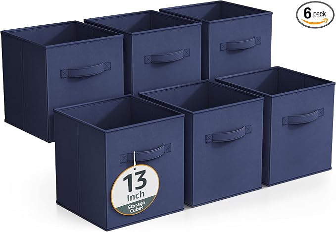 Sorbus Fabric Storage Cubes - 6 Foldable Storage Bins for Organizing Pantry, Cubbies, Toy Box - Clothes Storage & Closet Organizer - 13 Inch Collapsible Cube Baskets for Shelves with Handle by Sorbus