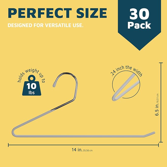 Lifemaster Metal Pants Hanger Set - 30 Pieces Elegant Non-Slip Closet Space Saving Hanger Set for Pants, Trouser, Blankets, and Jeans with Open Ended Sleek Design - White - Image 2