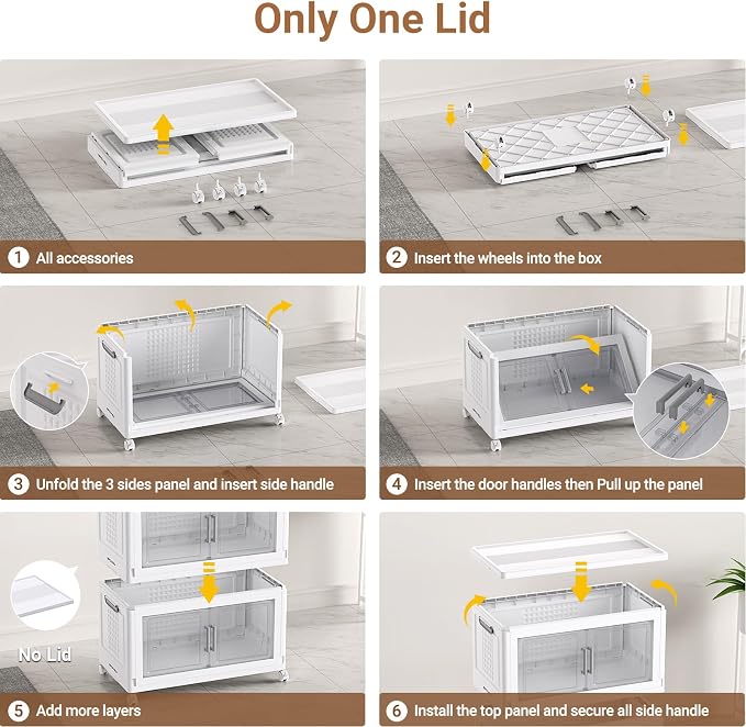 BROVIEW 324 Qt Stackable Storage Bins Foldable Cabinet, V40 White 3-Pack | Extra Large Collapsible Storage Bins with Lid Doors Wheels Dividers, Closet Organizers and Storage Drawer for Home Office - Image 7