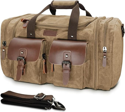 Wildroad Waxed Canvas Duffle Bag - 60L Weekender Overnight Travel Bag | Gifts for Men, Holiday Birthday Gift for Dad, Husband & Partner, Carry-on Size by WILDROAD