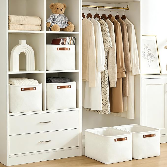 Storage Bins Large Fabric Storage Baskets for Shelves 3 Pack, Decorative Linen Closet Baskets with Handles for Organizing, Shelf, Clothes, Home, Office, 15x11x9.5Inches (White) - Image 4