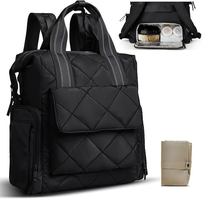 Omanmoli Diaper Bag Backpack Quilted Baby Bag Travel Breast Pump Backpack | 11 Organizing Pouches,Large Insulated Cooler Compartment,Wipe Pocket,Insulated Pocket,Stroller Straps,Changing Pad by Omanmoli
