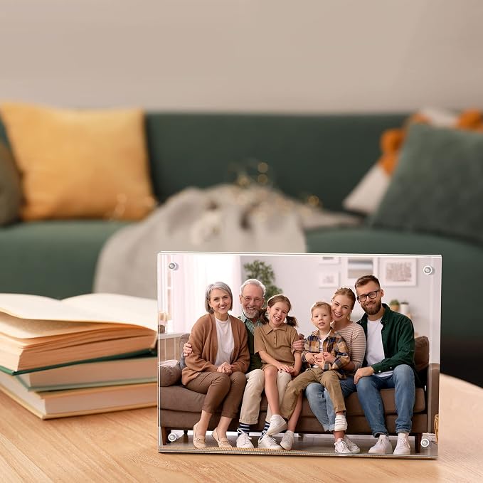 Syntrific 5x7 Acrylic Photo Frame 5Pack Premium Acrylic Photo Frame Magnetic Picture Frames Clear | Clear Lucite Frames, Stand on Desk, Horizontal and Vertical, Frameless, Floating Effect Photo Display - Image 9
