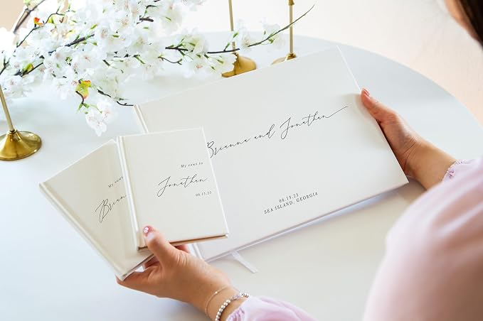 Personalized Wedding Book Set with Guestbook Vow Books (Design 1) - Custom Large 11.5 x 8.5 Guest Signin Book, 5.75 x 4 Vow Books for Marriage Ceremony Reception, Gift for Engaged Couple, Eggshell - Image 4