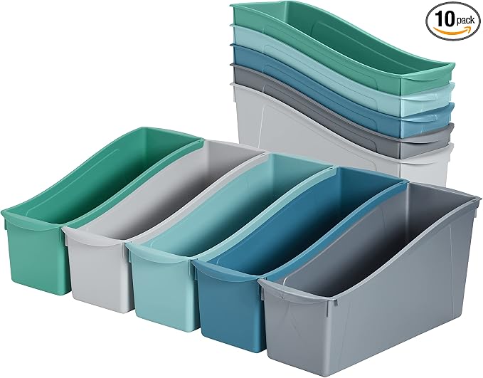 ECR4Kids Linking Plastic Storage Book Bin, Multipurpose Organization, Contemporary, 10-Piece | Durable plastic with built-in handles, interlocking, nestable, ideal for books, magazines, and files in a classroom or office by ECR4Kids