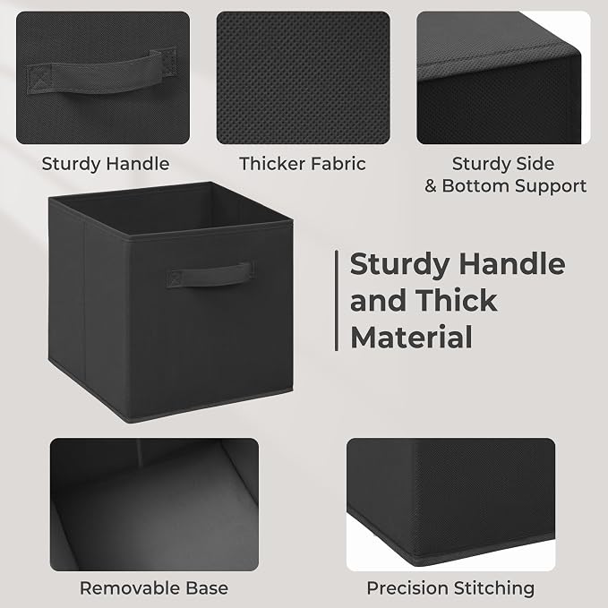 Easi Storage Cubes, 11 Inch Storage Bins, Set of 6, Foldable Fabric Cube Storage Organizer With Handles, Closet Cube Storage Bins, Collapsible Cubby Storage Organizer for Shelves,Offices, Black - Image 5