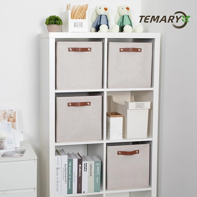 Temary Cube Storage Bins 12 Inch Storage Cubes 4PCs Fabric Organizer Bins Boxes with Handles, Sturdy Collapsible Closet Storage Organizer for Shelf, Bedroom, Cabinet (Beige, 12 x 12 x 12) - Image 6