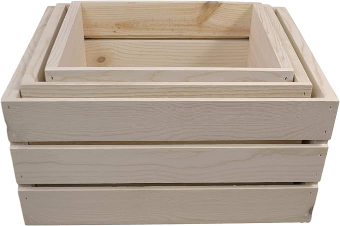 Wooden nesting 3 crate set 18x13.75x9.25, 16 x12.25x9.25, and 14x10.25x 9.25 Inches Outside Dimensions - Image 2