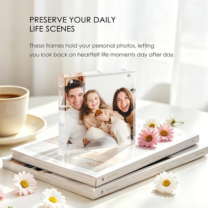 4x4 Acrylic Picture Frame Set of 6, 20mm Thick, Tabletop Display | Double-Sided Transparent Magnetic Frameless Photo Frame, for Photos, Fits Home, Office - Image 7