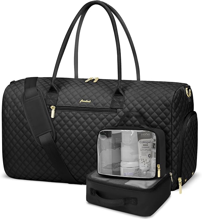 Women Weekender Travel Duffle Bag: Travel Duffel Overnight Bags with Shoe Compartment Large Carry on Tote with Toiletry Bag Weekend Traveling Yoga Gym Hospital Bag for Women with Wet Pocket 3 PCS Set by FOCDOD