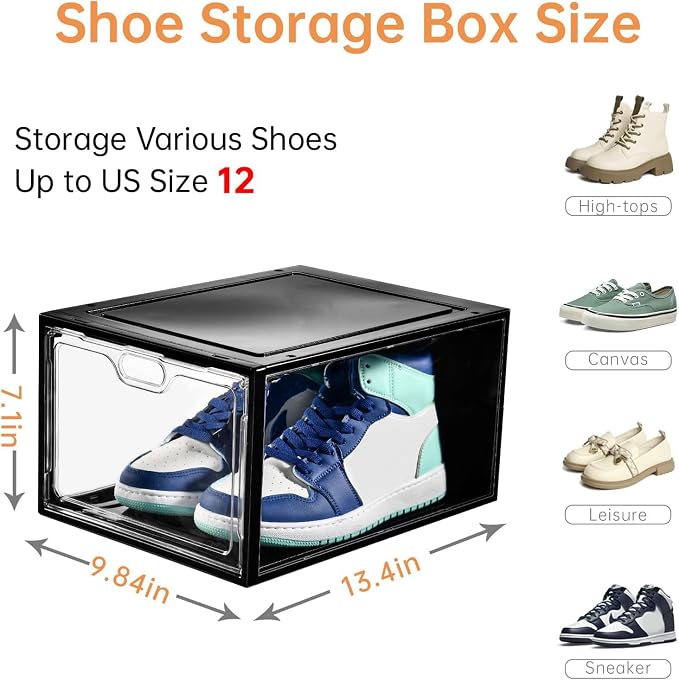 INSTY 12 Pack Large Shoe Storage Box, Clear Shoe Storage Organizer with Magnetic Door, Stackable,Shoe Containers For Display Sneakers, Easy Assembly, Fit up to US Size 12, Transparent - Image 2