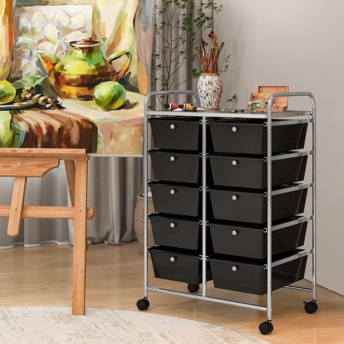 RELAX4LIFE Rolling Storage Cart with 10 Drawers - Craft Storage Cart with Lockable Wheels,Utility Cart, Art Cart Organizer for Crafting Storage, Studio, Office, Home, School Rolling Drawer Cart - Image 8