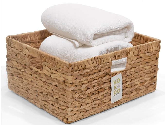 KOKODO 16.5"Lx13"W Extra Large/Jumbo Wicker Storage Baskets with Chalkboard, Stylish and Durable Water Hyacinth Rectangle Handwoven Basket Bin with Metal Frame & Handle for Room Organizing - Image 2