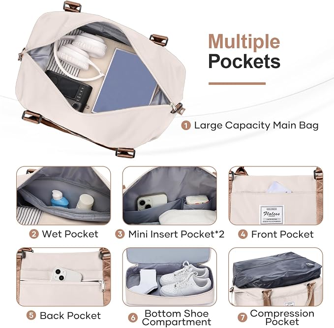 Weekender Bags for Women, Personal Item Travel Bag with Shoes Compartment | Vacuum Overnight Travel Duffel Bag with Air Pump & Compression Pocket - Image 7