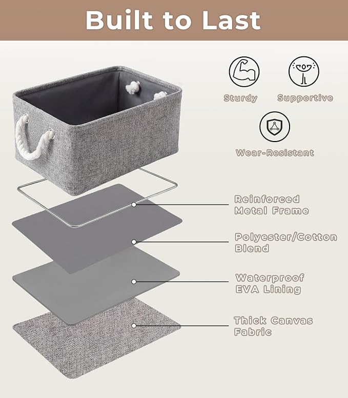 Storage Bins for Shelves - 11.8x7.9x5.2 inch Grey Small Storage Baskets for Organizing, Fabric Storage Cubes Closet Organizer for Home Nursery Gift Decorative (Gray) - Image 4