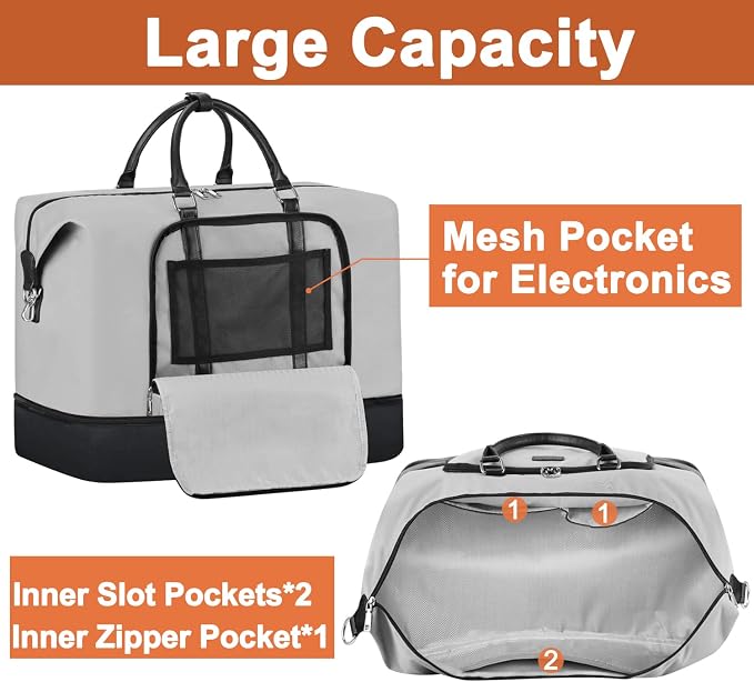 TIBES Travel Weekender Bag for Women, Overnight Bag with Shoe Compartment | 3PCS Large Travel Duffel Bag for Gym, Travel, Hospital, Business Trip, Carry On Tote, Wet & Dry Separation, Water Resistant - Image 4