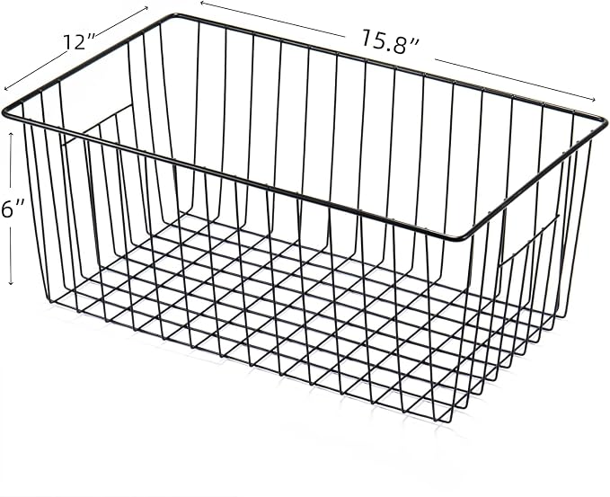 Upright Freezer Organizer Bins， Freezer Baskets for 16, 17, 21 cu.ft Standup Freezer, Wire Storage Baskets with Built-in Handles for Frozen Foods, Snacks, Vegetables, Fruits and More, Set of 6 , Black - Image 3