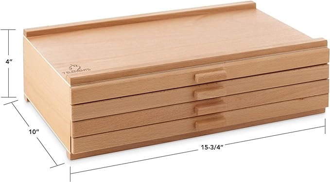 7 Elements 4 Drawer Wooden Artist Storage Supply Box for Pastels, Pencils, Pens, Markers, Brushes and Tools - Image 3