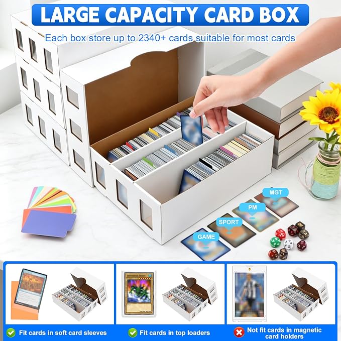 8 Pack Trading Card Storage Box, 18800+ Count Card Storage Box with 48 Card Divider White Sports Card Storage Box Cardboard Card Organizer Box Bulk Card Case Trading Card Box for Sport Basketball Card - Image 4