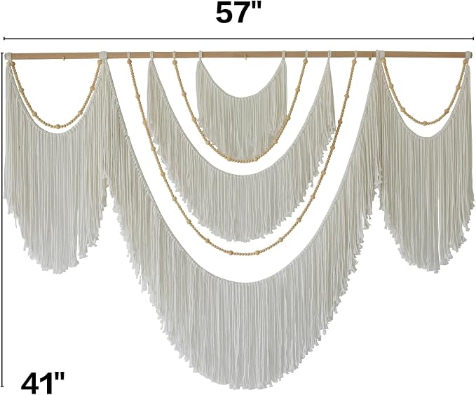 Macrame Wall Hanging Boho Yarn Art Tassel Beaded Handmade Decor 57"W*41"L | Fiber Wall Hanging, Large Wall Decor, Handmade Textile Art, Cotton Rope Craft, Beaded Tassel Accent, for Living Room Bedroom - Image 6