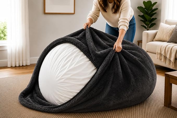 ULTIMATE SACK | 5 Ft Bean Bag Chair Replacement Cover Only | Charcoal Fur | Removable Washable Cover only by ULTIMATESACK