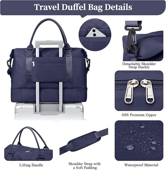 Weekender Bags for Women, Personal Item Travel Bag with Shoes Compartment | Overnight Travel Duffel Bag with Toiletry Bag, Airplane Friendly Carry-On Bag - Image 6
