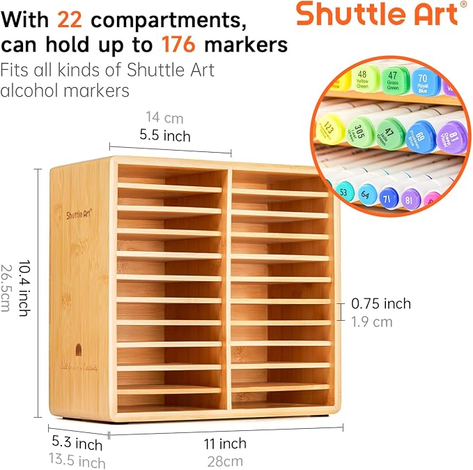 Shuttle Art Marker Organizer, Hold 176 Art Markers, Brush Pens, Pencil Large Holder with 22 Compartments for Home, Classroom, Office Desktop Stationary Storage - Image 2
