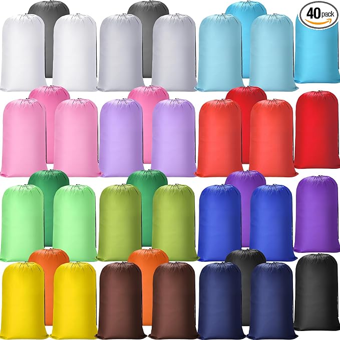 Sanwuta 40 Pcs Large Laundry Bags Bulk,Mulitcolor | 38" x 24" Travel Laundry Bags for Clothe, Washable Heavy Duty Bag, Camping College Apartment by Sanwuta