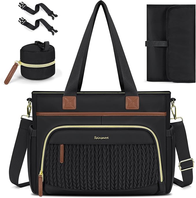 RAINSMORE Diaper Bag Tote, Large Diaper Baby Bag Waterproof Multifunctional Diaper Bag with Pacifier Case & Changing Pad by RAINSMORE