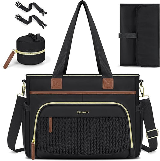 RAINSMORE Diaper Bag Tote, Large Diaper Baby Bag Waterproof Multifunctional Diaper Bag with Pacifier Case & Changing Pad by RAINSMORE