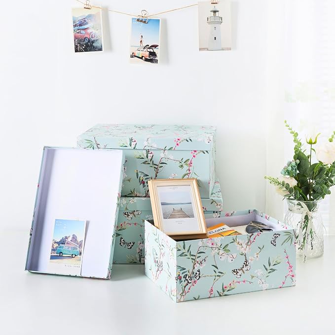 Soul & Lane - Butterfly Photo Storage Boxes with Lids, Set of 3 | Nesting Paperboard Containers with Lids for Pictures and Photos, Floral Nature Decor Cartons, Large Keepsake Gift Boxes - Image 6
