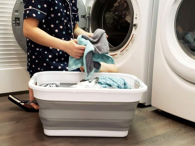 SAMMART 41L (10.8 gallon) Collapsible Plastic Laundry Basket-Foldable Pop Up Storage Container/Organizer-Portable Washing Tub-Space Saving Hamper, Water capacity: 32L (8.4 gallon) (Rectangular, Grey) - Image 2
