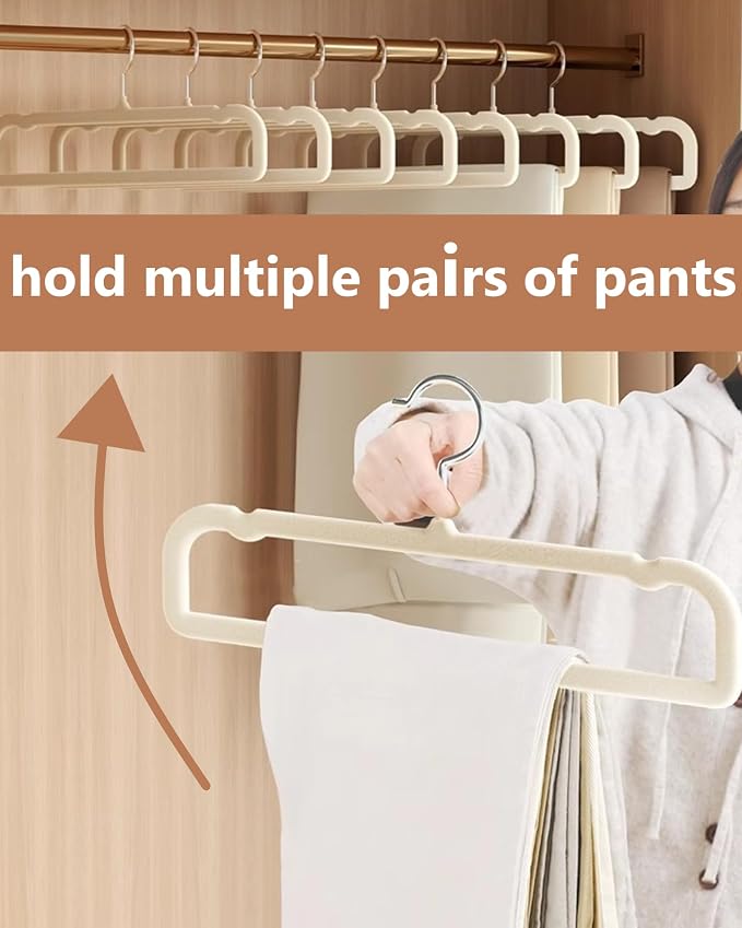 Beige Velvet Hangers Non-Slip 20 Pack Felt Hangers for Pants Trouser Hanger | 360° Swivel Silver Hook, Thin Space Saving Clothes Hanger for Jeans Slacks, Slim Perchas Terciopelo, Perchas para Pantalones - Image 3