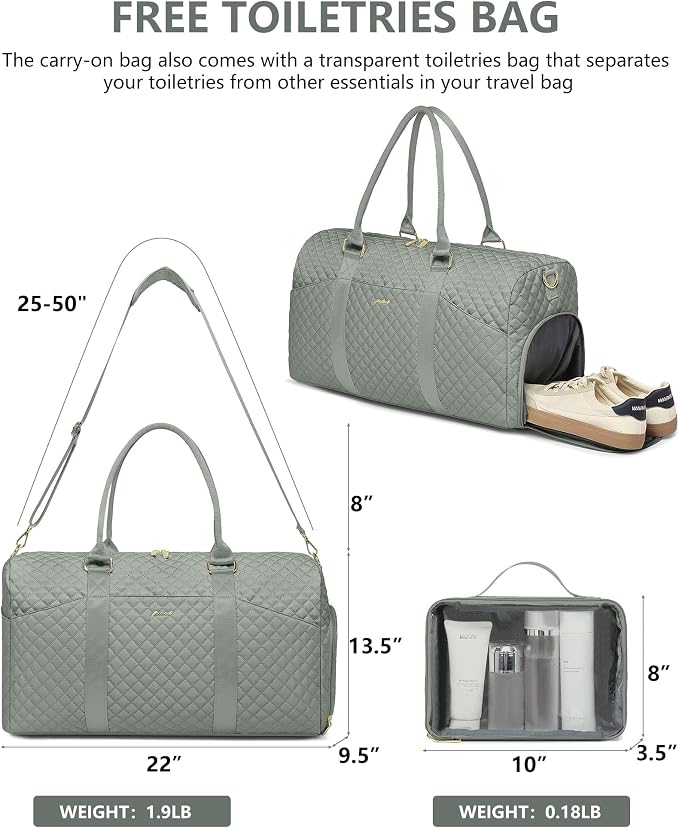 Women Weekender Travel Duffle Bag: Travel Duffel Overnight Bags with Shoe Compartment Large Carry on Tote with Toiletry Bag Weekend Traveling Yoga Gym Hospital Bag for Women with Wet Pocket Green - Image 3