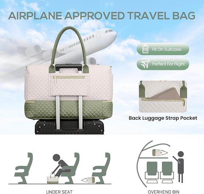 Overnight Weekender Bag for Women: Travel Duffle Bag with Shoe Compartment | 50L Capacity for 7 Day Trip Waterproof Durable Toiletry Bag Wet Pocket for Damp Items Suitable for Weekend Trips Hospital - Image 7