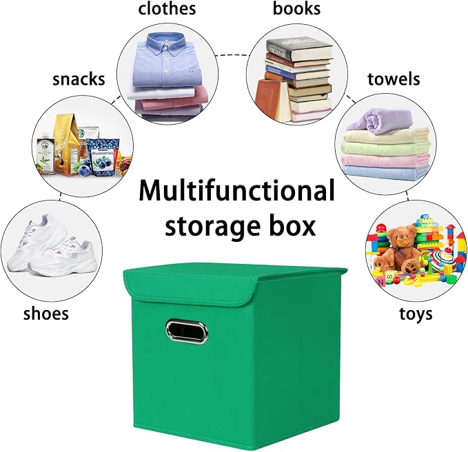 Closet Organizers Fabric Storage Bins With Lids Collapsible Cube Storages Organizer Basket With Handles,Storage Boxes for Clothes Storage,Office,Toys,3 Pack,（Green - Image 3