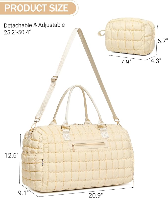 Duffle Bag for Travel, Weekender Bag with Shoe Compartment, Carry On Overnight Bag for Women with Toiletry Bag, Gym Bag with Wet Pocket, Hospital Bags for Labor and Delivery Beige - Image 3