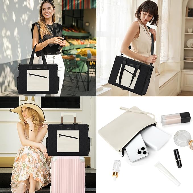 IBFUN Utility Tote Bag with 24 Pockets, Large Teacher Travel Tote for Women | Large Work Tote Bag 2pcs with Zipper for Travel Daily School Teacher Nurse, Large Lightweight Laptop Shoulder Bag Handbag - Image 2