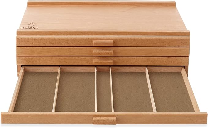 7 Elements 4 Drawer Wooden Artist Storage Supply Box for Pastels, Pencils, Pens, Markers, Brushes and Tools - Image 5