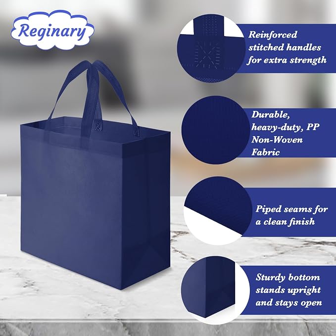 Reginary 100 PCS Non Woven Tote Bags Bulk,Black,Navy Blue | Reusable Shopping Bags with Handles, Stores, Groceries Markets, Events Gift, Party Supplies - Image 5