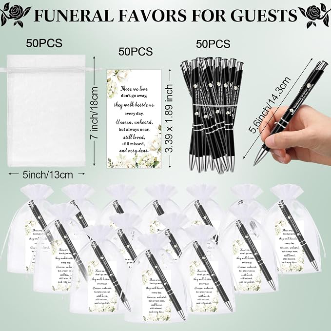 Engrowtic 202 Pcs Funeral Guest Book Funeral Favors Set for Memorial Service, Celebration of Life Guest Book 50 Memory Cards with Box 50 Memorial Prayer Cards 50 Ballpoint 50 Bags for Sympathy Gifts - Image 2